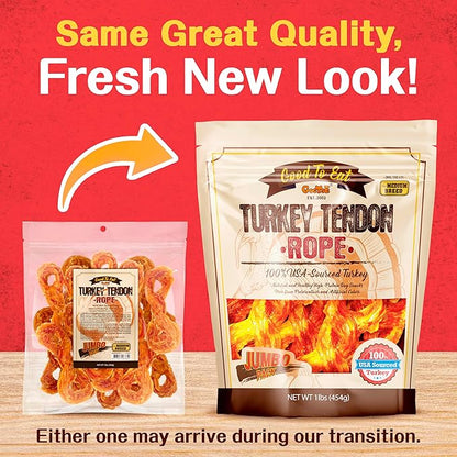 Gootoe Turkey Tendon Dog Treats – 100% USA-Sourced, Natural Snack, Premium Training Chews, Hypoallergenic, Reseal Value Bags, Sizes for Small Medium & Large Dogs, Rope (M) Jumbo Pack, 1 lb (Pack of 1)