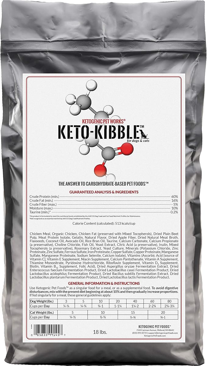 Ketogenic Pet Foods - Keto-Kibble – High Protein, Low Carb, Starch Free, Grain Free Dog & Cat Food - 18 lb