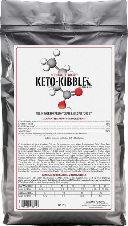 Ketogenic Pet Foods - Keto-Kibble – High Protein, Low Carb, Starch Free, Grain Free Dog & Cat Food - 18 lb