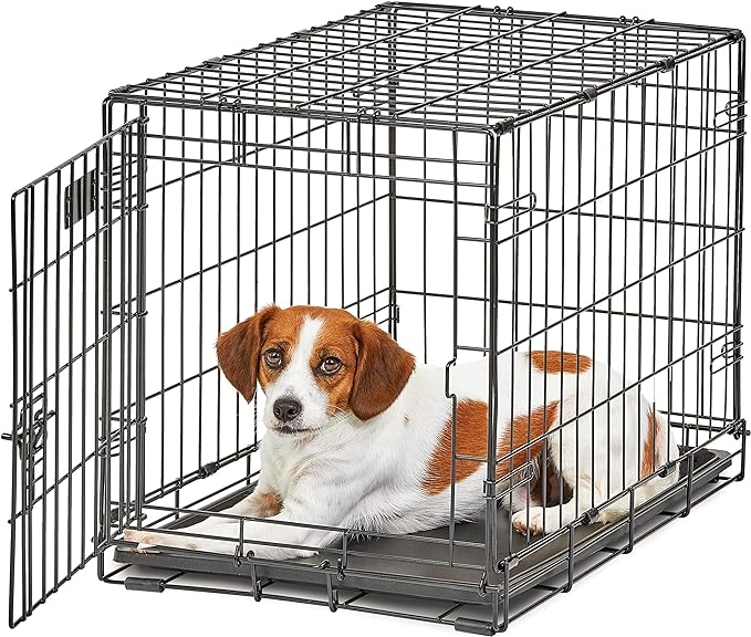 MidWest Homes for Pets Small Dog Crate | Life Stages 24' Folding Metal Crate | Divider Panel, Floor Protecting Feet, Leak-Proof Dog Pan | 24L x 18W x 19H Inches, Small Dog Breed