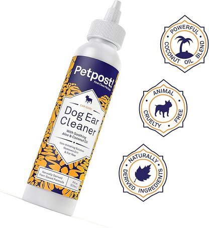 Petpost | Dog Ear Cleaner - Natural Coconut Oil Solution - Best Remedy for Odor - Dog Ear Problems - Chemical & Irritant Free 8 oz.