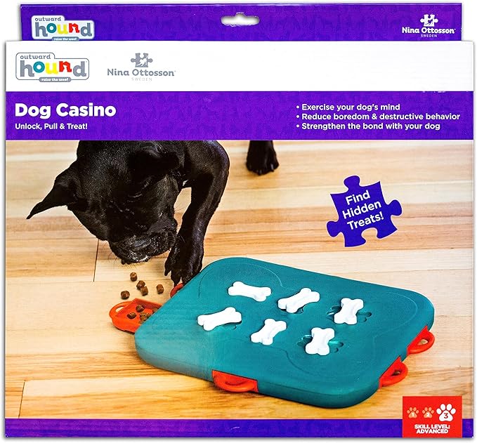 Outward Hound Nina Ottosson Dog Casino Dog Puzzle Interactive Treat Puzzle Dog Enrichment Dog Toy, Level 3 Advanced, Turquoise