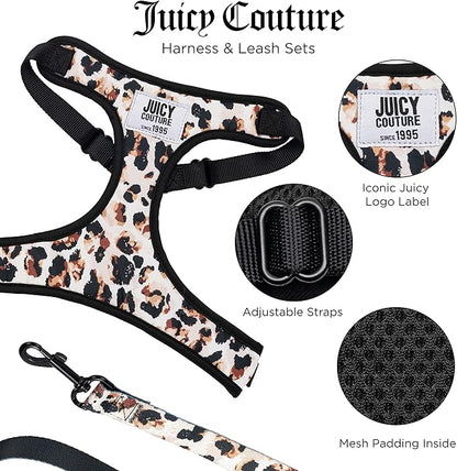 Juicy Couture Leopard Print Dog Harness and Leash Set – Adjustable Puppy Harness with Puppy Leash & Mesh Padding Dog Harness, X-Small
