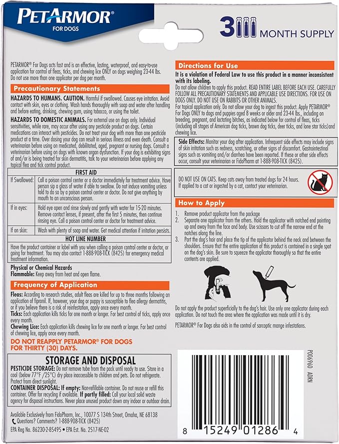 PetArmor for Dogs, Flea and Tick Treatment for Medium Dogs (23-44 Pounds), Includes 3 Month Supply of Topical Flea Treatments