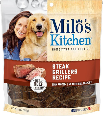 Milo's Kitchen Homestyle Dog Treats, Steak Grillers, 10 Ounce, High Protein, No Artifical Flavors
