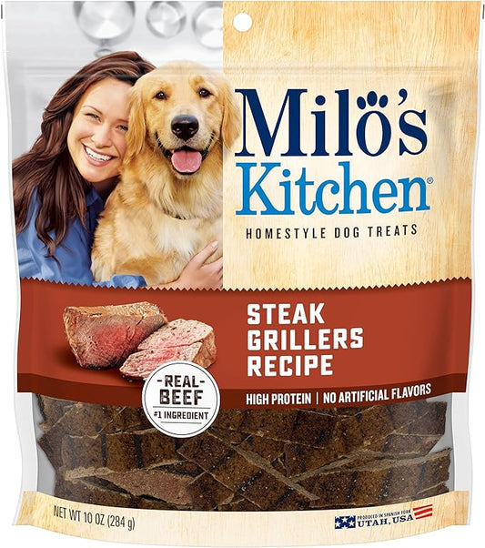 Milo's Kitchen Homestyle Dog Treats, Steak Grillers, 10 Ounce, High Protein, No Artifical Flavors