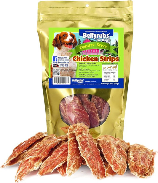Country Style Chicken Strips for Small to Large Dogs | Real Chicken Fillet Sticks | All-Natural Gluten & Grain Free Chicken Jerky Treats | High Protein Dog Training Chews | USA Made