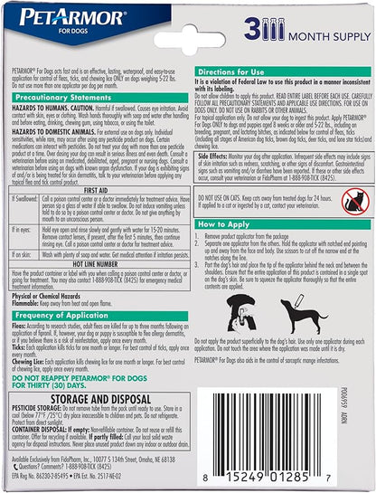 PetArmor for Dogs, Flea and Tick Treatment for Small Dogs (5-22 Pounds), Includes 3 Month Supply of Topical Flea Treatments