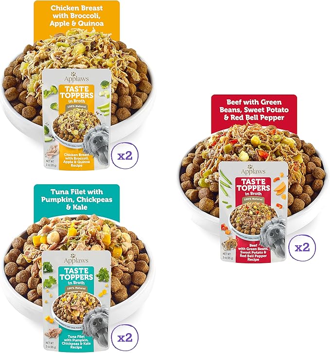 Applaws Taste Toppers Broth Selection Natural Wet Dog Food, 3 oz pouches, case of 6
