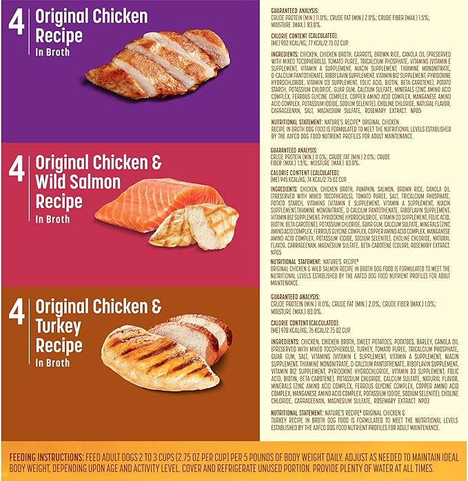 Nature's Recipe Adult Chicken & Rice 24 Pounds Dry Dog Food + Chicken Recipes Variety Pack 2.75 Ounce (Pack of 24) Wet Dog Food Bundle