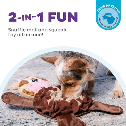 Outward Hound Nina Ottosson Snuffle Palz Interactive Plush Dog Puzzle and Snuffle Mat for Dogs, Non-slip Snuffle Mat, Dog Enrichment Toys, Plush, Cow, Brown, Large