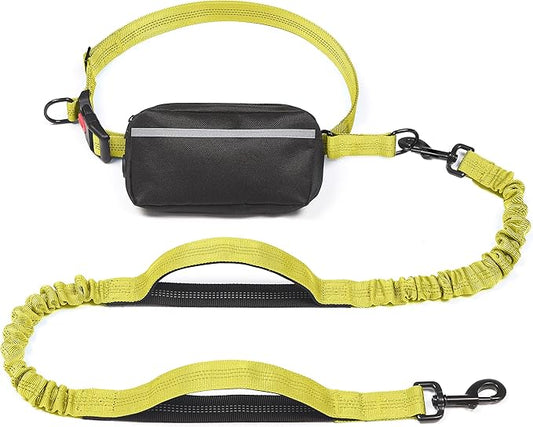 iYoShop Hands Free Dog Leash with Zipper Pouch, Dual Padded Handles and Durable Bungee for Walking, Jogging and Running Your Dog (Large, 25-120 lbs, Yellow)
