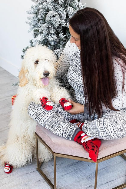 Pearhead Human and Dog Christmas Socks, Matching Pet Owner and Pet Apparel, Novelty Holiday Santa Claus Socks, Unisex One Size Fun Socks, Pet Lover Gifts, Christmas Stocking Stuffer