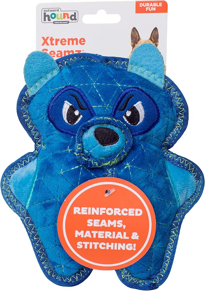 Outward Hound Xtreme Seamz Raccoon Squeaky Plush Dog Toy - Reinforced Dense Stuffing Plush Toy