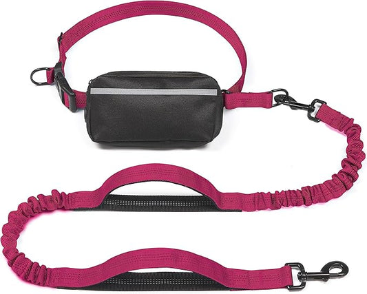 iYoShop Hands Free Dog Leash with Zipper Pouch, Dual Padded Handles and Durable Bungee for Walking, Jogging and Running Your Dog (Large, 25-120 lbs, Very Berry)