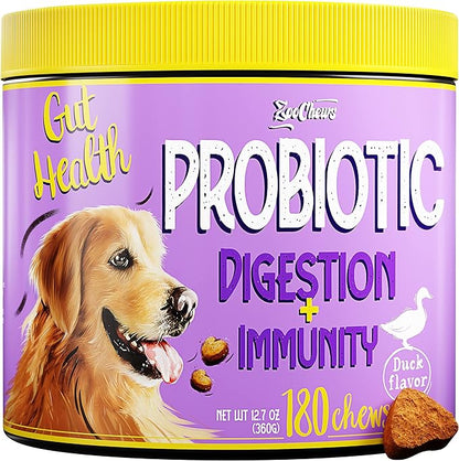 Probiotic Chews for Dogs - Soft Chews with Pumpkin, Papaya and Dog Probiotics for Gut Health Support - Support Digestion and Immunity - 180 Probiotic Chews for Dog Digestive Support