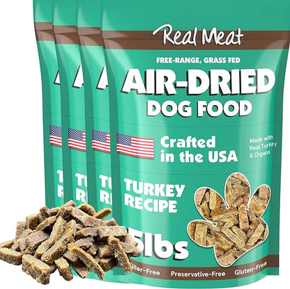 Real Meat Air Dried Dog Food w/Real USA Turkey - Four 5lb Bag of Grain-Free Real Meat Dog Food Sourced from Free-Range, Cage-Free Turkey - Digestible, All Natural, High Protein Turkey