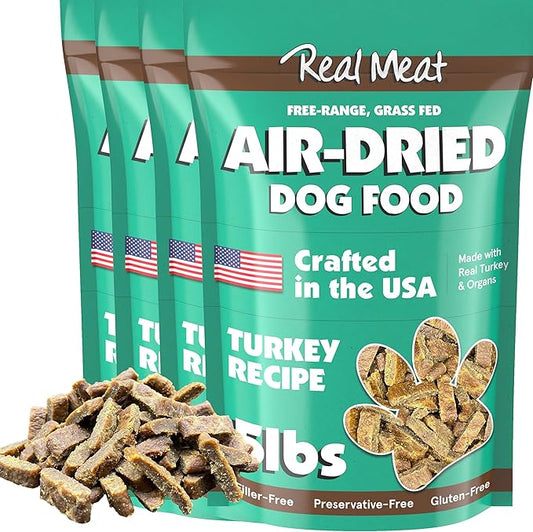 Real Meat Air Dried Dog Food w/Real USA Turkey - Four 5lb Bag of Grain-Free Real Meat Dog Food Sourced from Free-Range, Cage-Free Turkey - Digestible, All Natural, High Protein Turkey