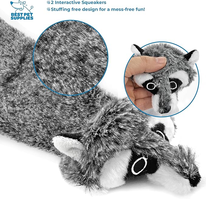 Best Pet Supplies Stuffing Free Squeaky Dog Toys for Small Dogs, Medium Dogs, and Large Dogs, Durable, Best Dog Chew Toy for Teething Puppy, Indoor Play, Holds Plastic Bottle - Fox, Raccoon, Medium