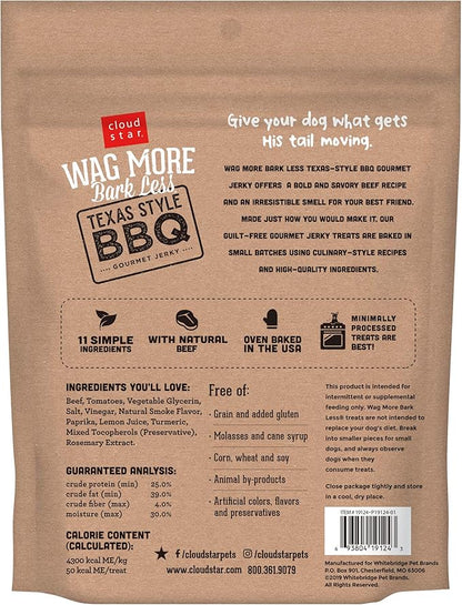 Cloud Star Wag More Bark Less Jerky Grain Free Dog Treats, Texas BBQ Beef, 10 oz. Pouch