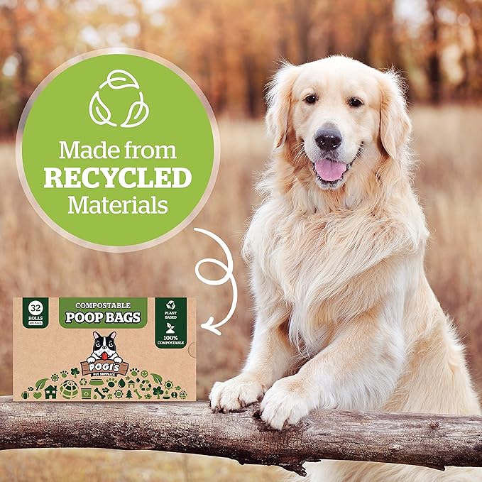 Pogi's Compostable Dog Poop Bags - 32 Rolls (480 Doggie Poop Bags) - Leak-Proof Dog Waste Bags, Plant-based ASTM D6400, EN13432 Certified Extra Large Poop Bags for Dogs