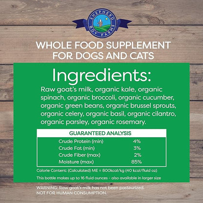 Freeze Dried Raw Goats Milk with Probiotics for Dogs & Cats (Super Greens), Organic USA Veggies & Fruits, High Protein, Digestible Goat Milk Powder, Dog & Cat Food Toppers
