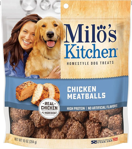 Milo's Kitchen Homestyle Dog Treats, Chicken Meatballs, 10 Ounce, High Protein, No Artifical Flavors