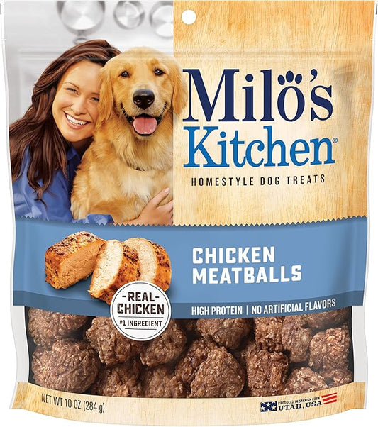 Milo's Kitchen Homestyle Dog Treats, Chicken Meatballs, 10 Ounce, High Protein, No Artifical Flavors