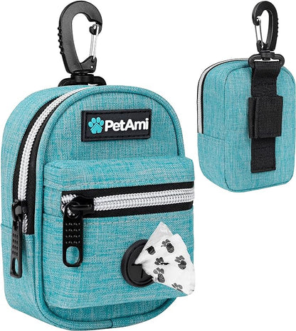 PetAmi Dog Poop Bag Holder For Leash, Dog Pet Waste Bag Dispenser For Poop With Clip For Doggie Puppy Walking Accessories Travel Camping, Dog Treat Pouch Supplies Must Have With Doggy Bag Roll, Blue