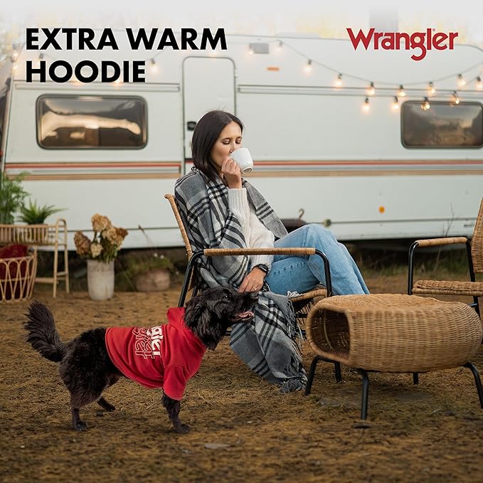 Wrangler Dog Hoodie – Fleece Dog Sweater with Leash Hole, Cold Winter Dog Sweatshirt for Small Medium & Large Size Dogs, Premium Dog Clothes, Fall Dog Sweaters Pullover Hoodie, Cozy Warm Dog Outfit