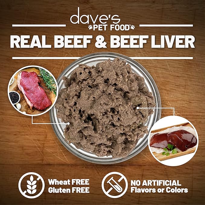 Dave's Pet Food Grain Free Wet Dog Food (95% Beef & Beef Liver), Made in USA Single-Source Protein, Limited Ingredients Added Vitamins & Minerals, 12.5 oz Cans (Case of 12)