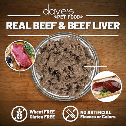 Dave's Pet Food Grain Free Wet Dog Food (95% Beef & Beef Liver), Made in USA Single-Source Protein, Limited Ingredients Added Vitamins & Minerals, 12.5 oz Cans (Case of 12)