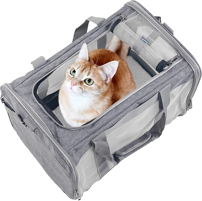 Cat Dog Carrier for Small Medium Cats Pet Carrier Bag for Cats Puppies Portable Cat Carrier Soft Pet Travel Carrier for Cats Cat Bag Carrier Airline Approved Dog Cat Carrier (Large, Grey)