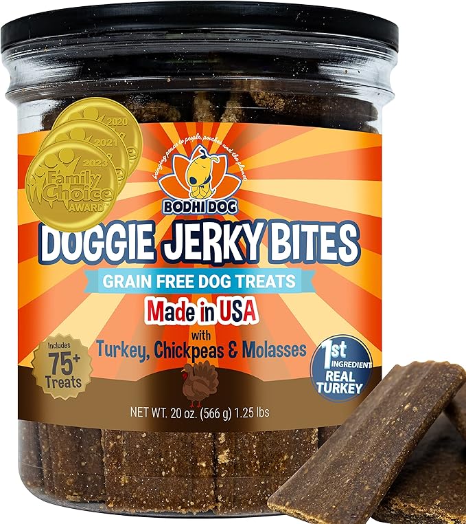 Bodhi Dog Jerky Dog Treats | Grain Free Turkey Dog Treats | Natural Snack Made w/Turkey, Chickpeas & Molasses | No Corn, Wheat or Soy | Healthy & Holistic Dog Treats | Made in USA (Turkey)