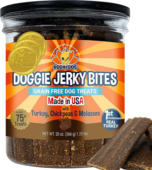 Bodhi Dog Jerky Dog Treats | Grain Free Turkey Dog Treats | Natural Snack Made w/Turkey, Chickpeas & Molasses | No Corn, Wheat or Soy | Healthy & Holistic Dog Treats | Made in USA (Turkey)