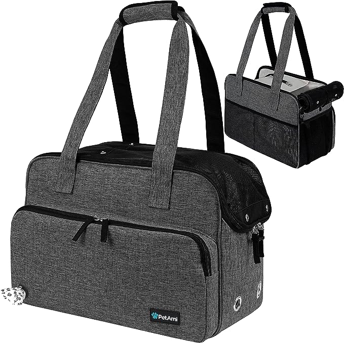 PetAmi Small Dog Purse Carrier, Soft-Sided Pet Carrier Bag with Pockets, Portable Puppy Cat Travel Handbag Tote, Airline Approved Breathable Mesh, Poop Bag Dispenser, Sherpa Bed, Max 18 lbs, Dark Gray