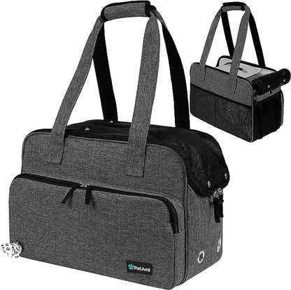 PetAmi Small Dog Purse Carrier, Soft-Sided Pet Carrier Bag with Pockets, Portable Puppy Cat Travel Handbag Tote, Airline Approved Breathable Mesh, Poop Bag Dispenser, Sherpa Bed, Max 18 lbs, Dark Gray