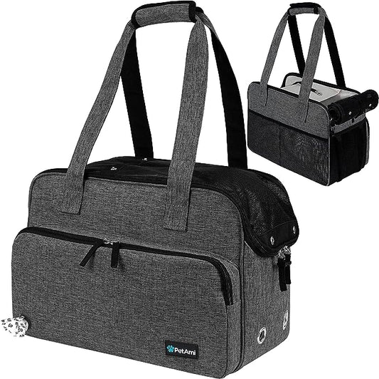 PetAmi Small Dog Purse Carrier, Soft-Sided Pet Carrier Bag with Pockets, Portable Puppy Cat Travel Handbag Tote, Airline Approved Breathable Mesh, Poop Bag Dispenser, Sherpa Bed, Max 18 lbs, Dark Gray