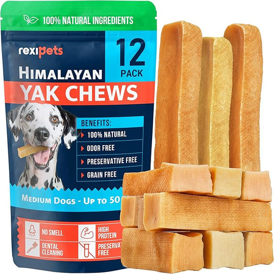 100% Natural Yak Cheese Himalayan Doe Yak Chews for Small, Medium & Lag Chews for All Breeds - Lactose Frerge Dogs - Dental Cleaning Dog Chews for Aggressive Chewers - Long Lasting Odor & Gluten Free