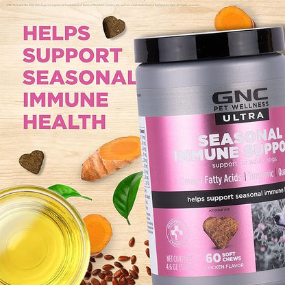 GNC Pets Ultra Seasonal Immune Support, All Dogs, Chicken Flavor.(2.2g) Soft Chews | Immune Booster for Dogs in Chicken Flavored Chews 60 Count FF13838