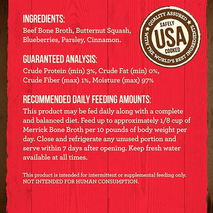Merrick Grain Free Bone Broth Natural Meal Topper for Dogs, Accented with Superfoods & Cinnamon, for Adult Dogs of All Breeds Beef, 7 Ounce,(Pack of 3)