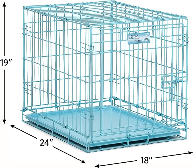 MidWest iCrate Starter Kit - 24-Inch Crate Ideal for Small Dogs, Includes Crate, Bed, Bowls & Cover (Blue)