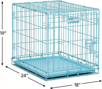 MidWest iCrate Starter Kit - 24-Inch Crate Ideal for Small Dogs, Includes Crate, Bed, Bowls & Cover (Blue)