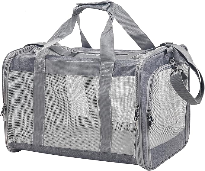 Cat Dog Carrier for Small Medium Cats Pet Carrier Bag for Cats Puppies Portable Cat Carrier Soft Pet Travel Carrier for Cats Cat Bag Carrier Airline Approved Dog Cat Carrier (Large, Grey)