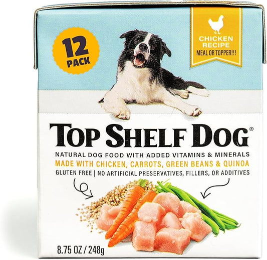 Fresh Dog Food, All Natural Complete Meal or Kibble Topper, Shelf Stable Premade Wet Recipe with Added Vitamins & Minerals for Picky Eaters Puppies Seniors (Chicken 12 x 8.75oz Cartons)