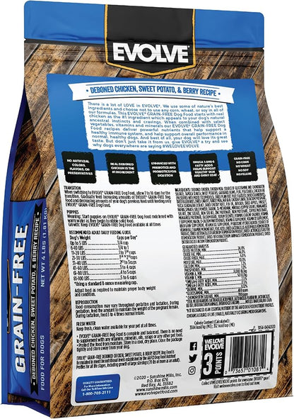 Evolve Grain Free Deboned Chicken, Sweet Potato & Berry Recipe Dry Dog Food, 4lb.
