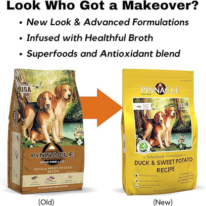 pinnacle pet Duck & Sweet Potato Dry Dog Food 4 lb, Infused with Broth
