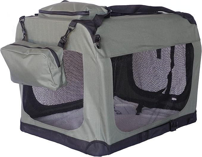 Go Pet Club 28" Soft Collapsible Dog Crate for Dogs, Portable Pet Carrier, Thick Padded Pet Travel Crate for Indoor & Outdoor, Soft Sided Pet Foldable Kennel Cage with Durable Mesh Windows, Sage Green
