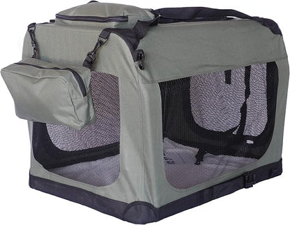 Go Pet Club 28" Soft Collapsible Dog Crate for Dogs, Portable Pet Carrier, Thick Padded Pet Travel Crate for Indoor & Outdoor, Soft Sided Pet Foldable Kennel Cage with Durable Mesh Windows, Sage Green