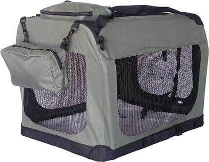 Go Pet Club 20" Soft Collapsible Dog Crate for Dogs, Portable Pet Carrier, Thick Padded Pet Travel Crate for Indoor & Outdoor, Soft Sided Pet Foldable Kennel Cage with Durable Mesh Windows, Sage Green